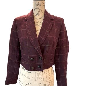 HOBBS London short wool blazer, double breasted at the waist, size 6, maroon NEW